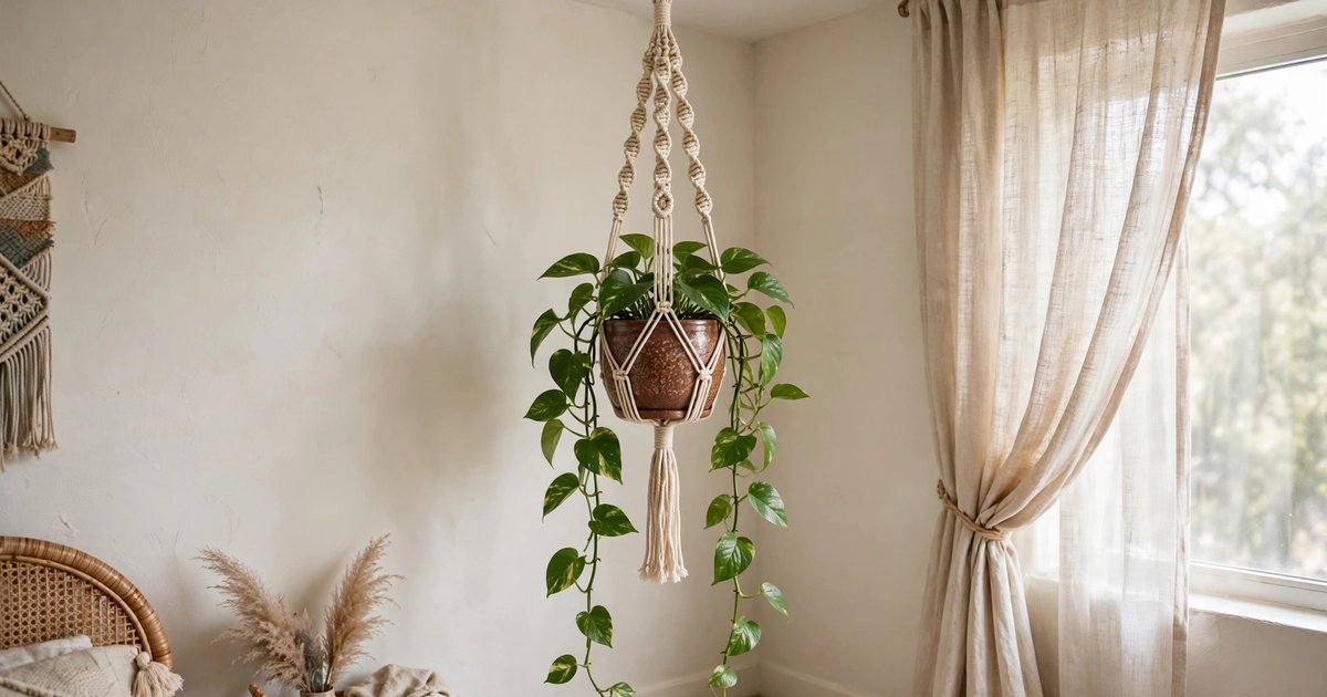 Hang a macramé planter from a removable ceiling hook