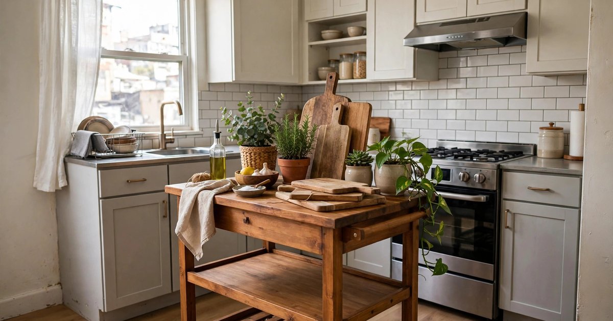 A rolling kitchen cart as an island