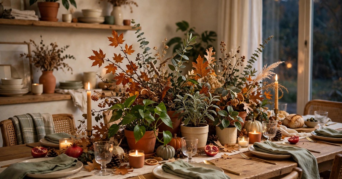 How to Build a Thanksgiving Centerpiece With Houseplants and Fall Branches